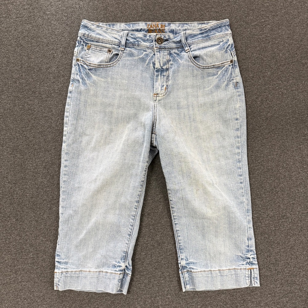 Y2K Zana Di Capri Jeans Women 16 Blue Good Light Wash Stretch Cropped Faded
